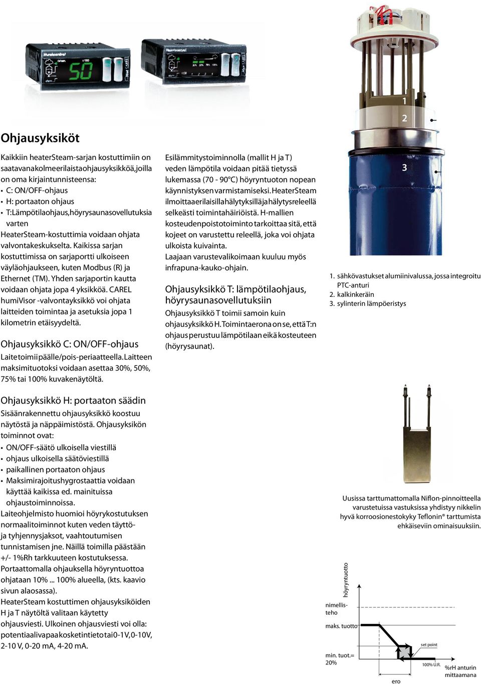 Yhden sarjaportin kautta voidaan ohjata jopa 4 yksikköä. CAREL humivisor valvontayksikkö voi ohjata laitteiden toimintaa ja asetuksia jopa 1 kilometrin etäisyydeltä.