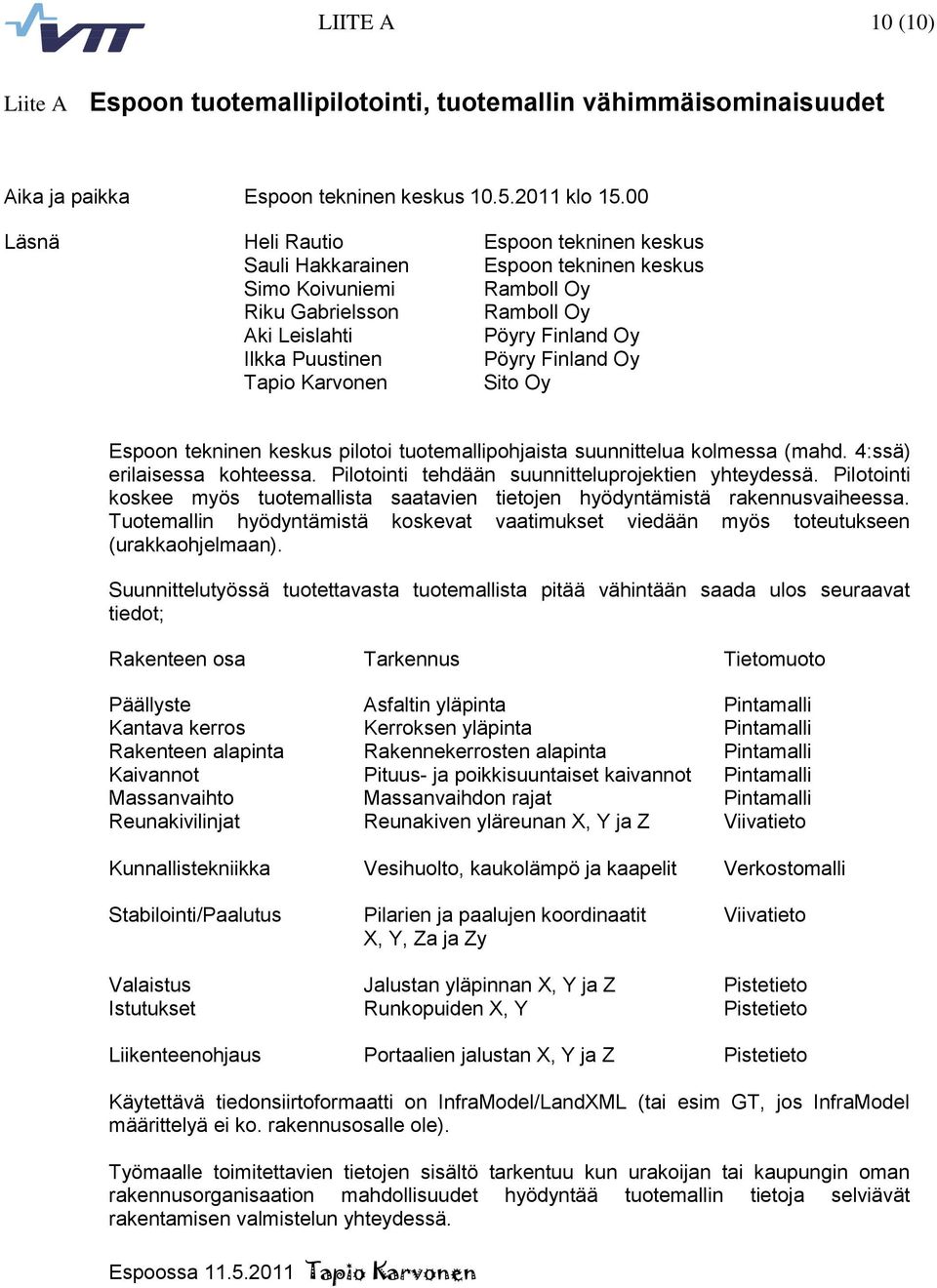 Finland Oy Tapio Karvonen Sito Oy Espoon tekninen keskus pilotoi tuotemallipohjaista suunnittelua kolmessa (mahd. 4:ssä) erilaisessa kohteessa. Pilotointi tehdään suunnitteluprojektien yhteydessä.