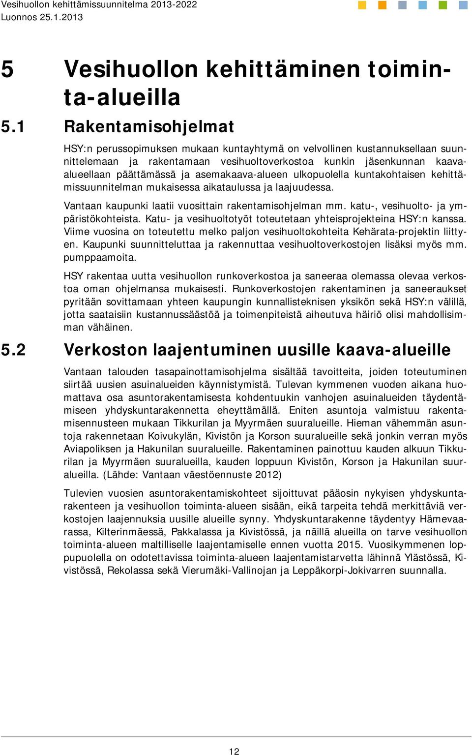 asemakaava-alueen ulkopuolella kuntakohtaisen kehittämissuunnitelman mukaisessa aikataulussa ja laajuudessa. Vantaan kaupunki laatii vuosittain rakentamisohjelman mm.