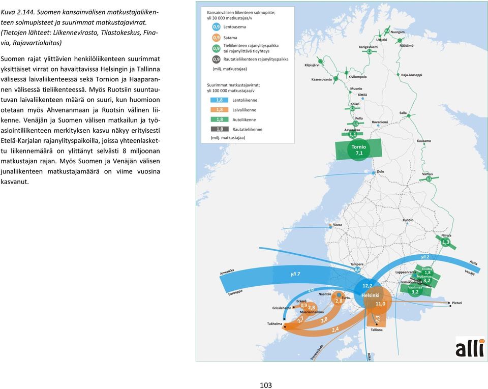 laivaliikenteessä sekä Tornion ja Haaparannen välisessä tieliikenteessä. Myös Ruotsiin suuntautuvan laivaliikenteen määrä on suuri, kun huomioon otetaan myös Ahvenanmaan ja Ruotsin välinen liikenne.
