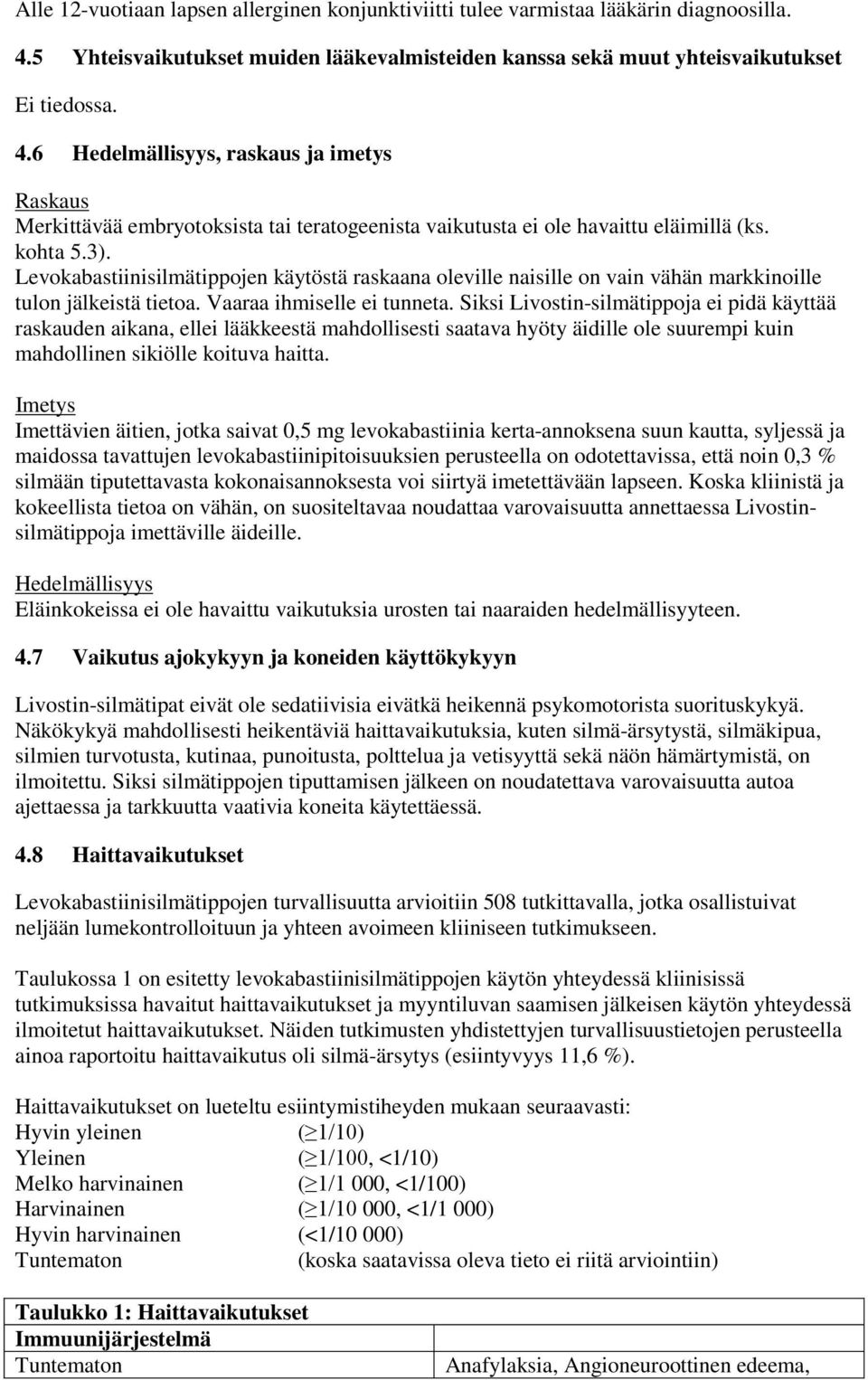 6 Hedelmällisyys, raskaus ja imetys Raskaus Merkittävää embryotoksista tai teratogeenista vaikutusta ei ole havaittu eläimillä (ks. kohta 5.3).