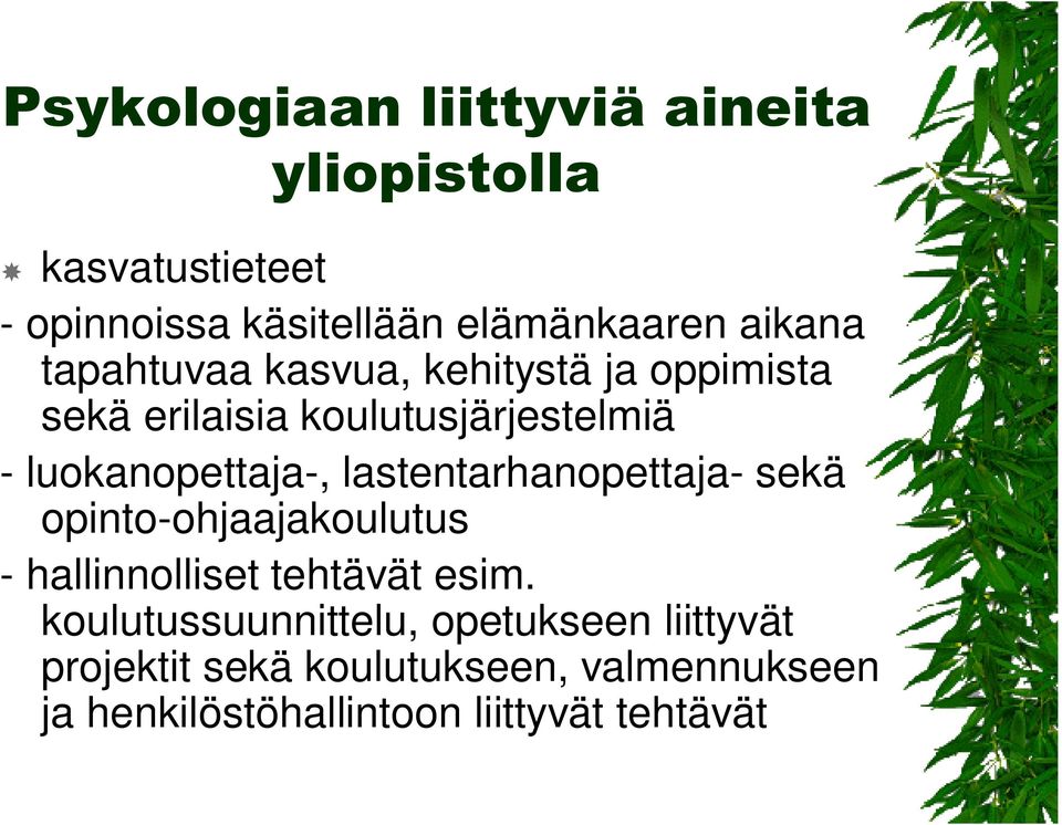 luokanopettaja-, lastentarhanopettaja- sekä opinto-ohjaajakoulutus - hallinnolliset tehtävät esim.