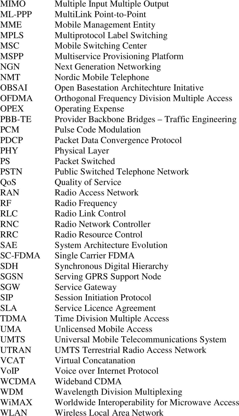 Mobile Telephone Open Basestation Architechture Initative Orthogonal Frequency Division Multiple Access Operating Expense Provider Backbone Bridges Traffic Engineering Pulse Code Modulation Packet