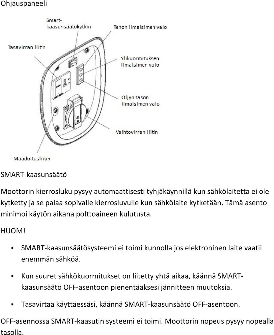 SMART-kaasunsäätösysteemi ei toimi kunnolla jos elektroninen laite vaatii enemmän sähköä.