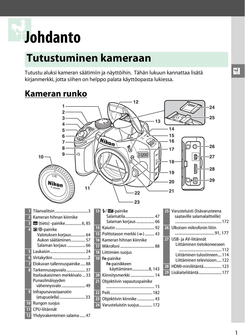 .. 66 5 Laukaisin... 24 6 Virtakytkin...2 7 Elokuvan tallennuspainike... 88 8 Tarkennusapuvalo... 37 Itselaukaisimen merkkivalo... 33 Punasilmäisyyden vähennysvalo.