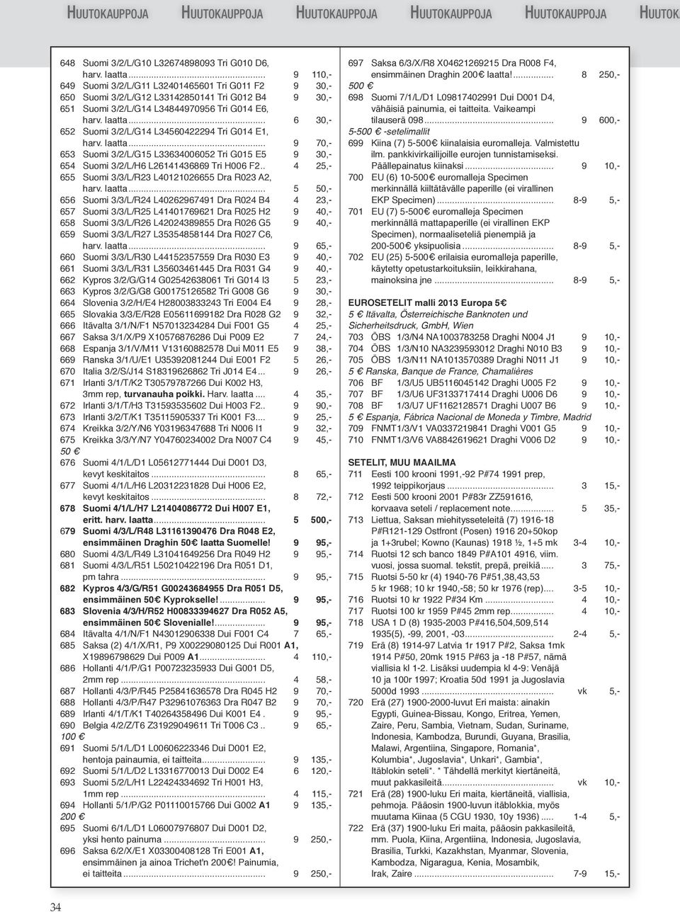 9 30,- 654 Suomi 3/2/L/H6 L26141436869 Tri H006 F2... 4 25,- 655 Suomi 3/3/L/R23 L40121026655 Dra R023 A2, harv. laatta.