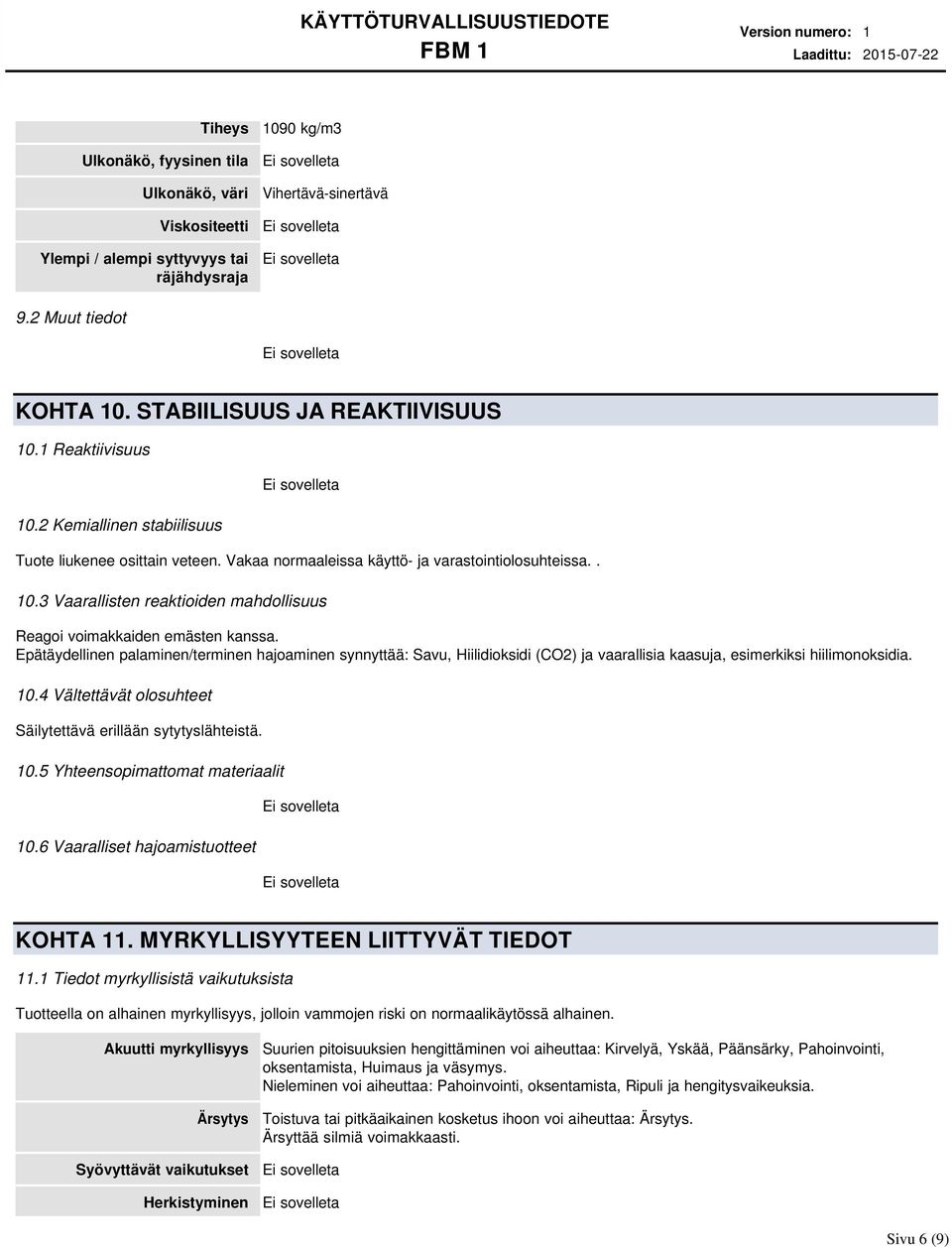 Epätäydellinen palaminen/terminen hajoaminen synnyttää: Savu, Hiilidioksidi (CO2) ja vaarallisia kaasuja, esimerkiksi hiilimonoksidia. 10.
