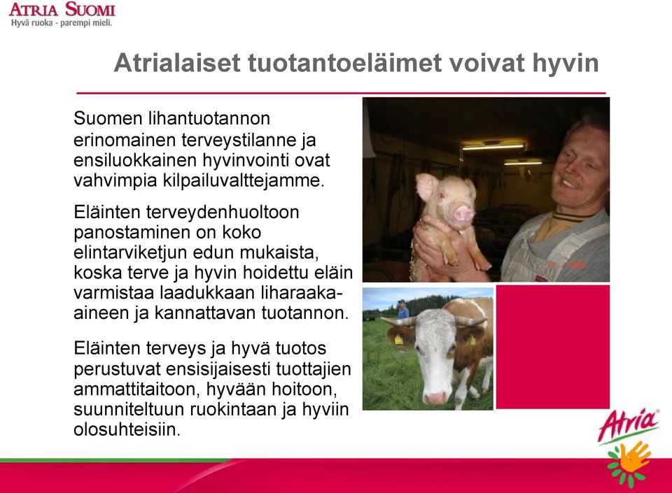 Eläinten terveydenhuoltoon panostaminen on koko elintarviketjun edun mukaista, koska terve ja hyvin hoidettu eläin