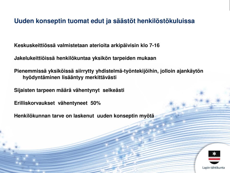 siirrytty yhdistelmä-työntekijöihin, jolloin ajankäytön hyödyntäminen lisääntyy merkittävästi Sijaisten