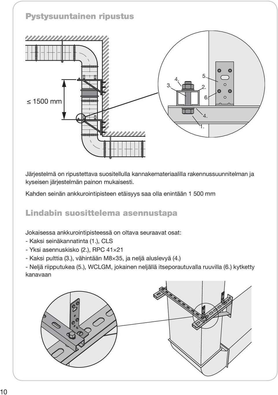 Järjestelmä on ripustettava suositellulla kannakemateriaalilla rakennussuunnitelman ja kyseisen järjestelmän painon mukaisesti.