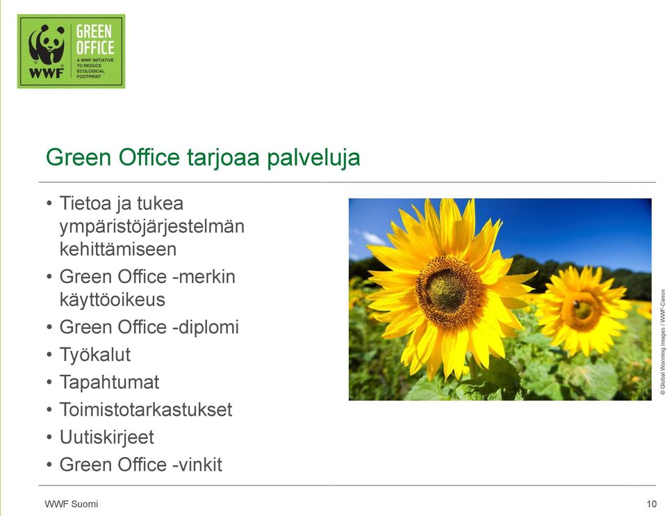 -merkin käyttöoikeus Green Office -diplomi Työkalut Tapahtumat