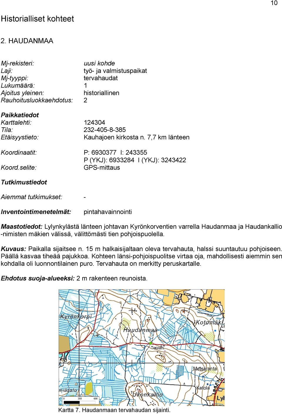 Etäisyystieto: 124304 232-405-8-385 Kauhajoen kirkosta n. 7,7 km länteen Koordinaatit: P: 6930377 I: 243355 P (YKJ): 6933284 I (YKJ): 3243422 GPS-mittaus Koord.