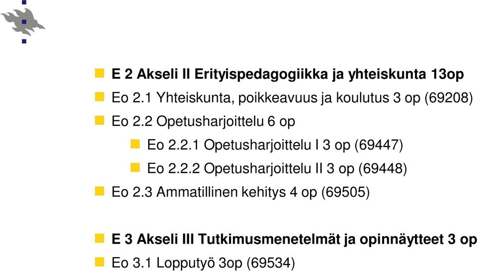 2.1 Opetusharjoittelu I 3 op (69447) Eo 2.2.2 Opetusharjoittelu II 3 op (69448) Eo 2.