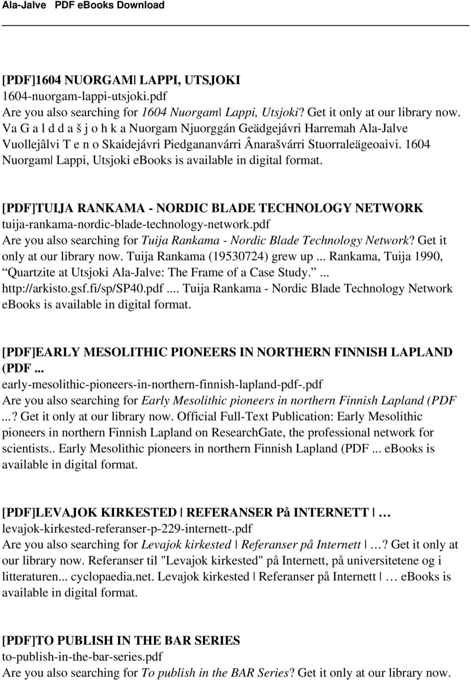 1604 Nuorgam Lappi, Utsjoki ebooks is [PDF]TUIJA RANKAMA - NORDIC BLADE TECHNOLOGY NETWORK tuija-rankama-nordic-blade-technology-network.