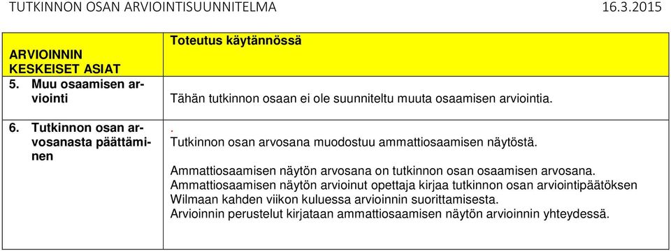 . Tutkinnon osan arvosana muodostuu ammattiosaamisen näytöstä. Ammattiosaamisen näytön arvosana on tutkinnon osan osaamisen arvosana.