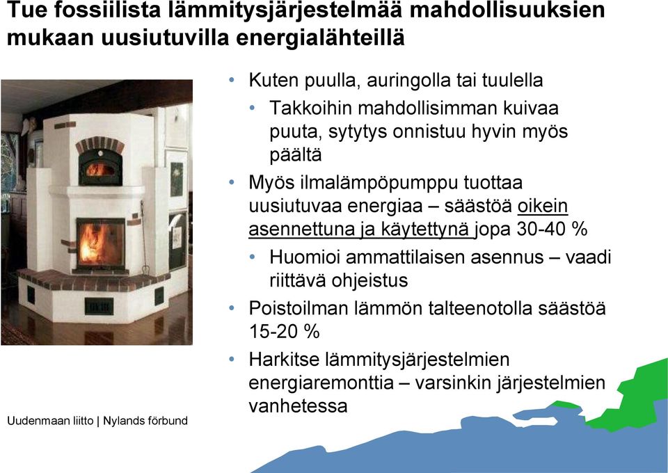 energiaa säästöä oikein asennettuna ja käytettynä jopa 30-40 % Huomioi ammattilaisen asennus vaadi riittävä ohjeistus