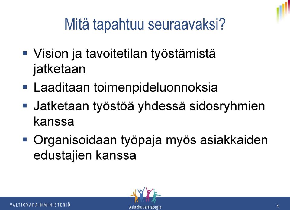 Laaditaan toimenpideluonnoksia Jatketaan työstöä