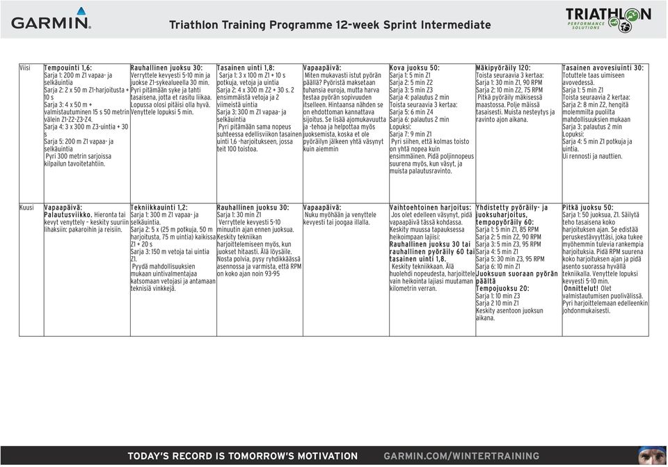 Tasainen uinti 1,8: Sarja 1: 3 x 100 m Z1 + potkuja, vetoja ja uintia Sarja 2: 4 x 300 m Z2 + 30 s.