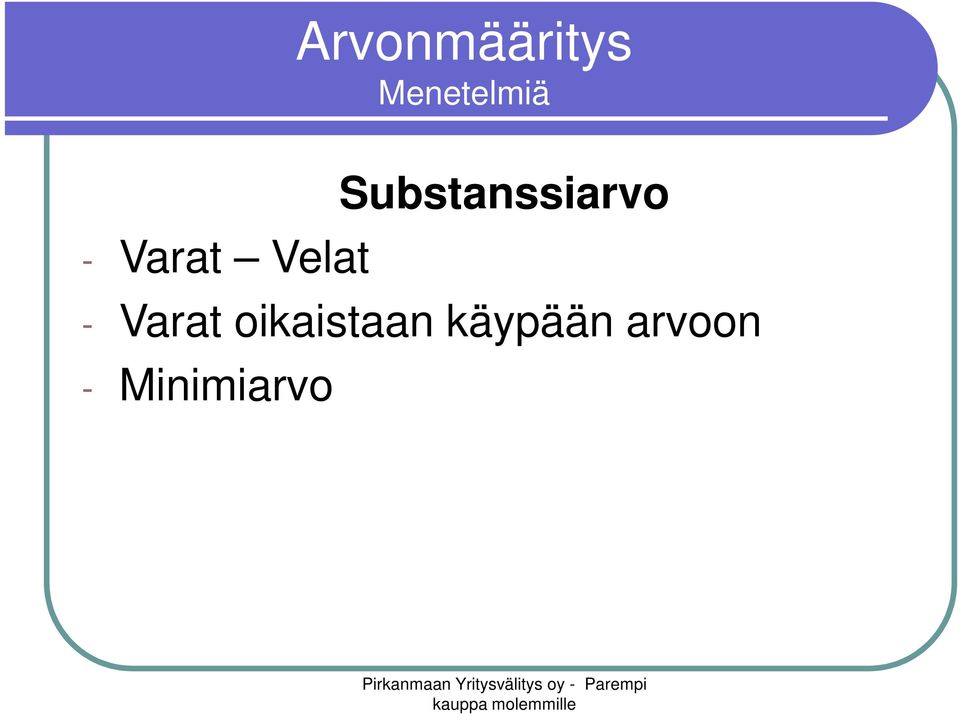 Substanssiarvo - Varat
