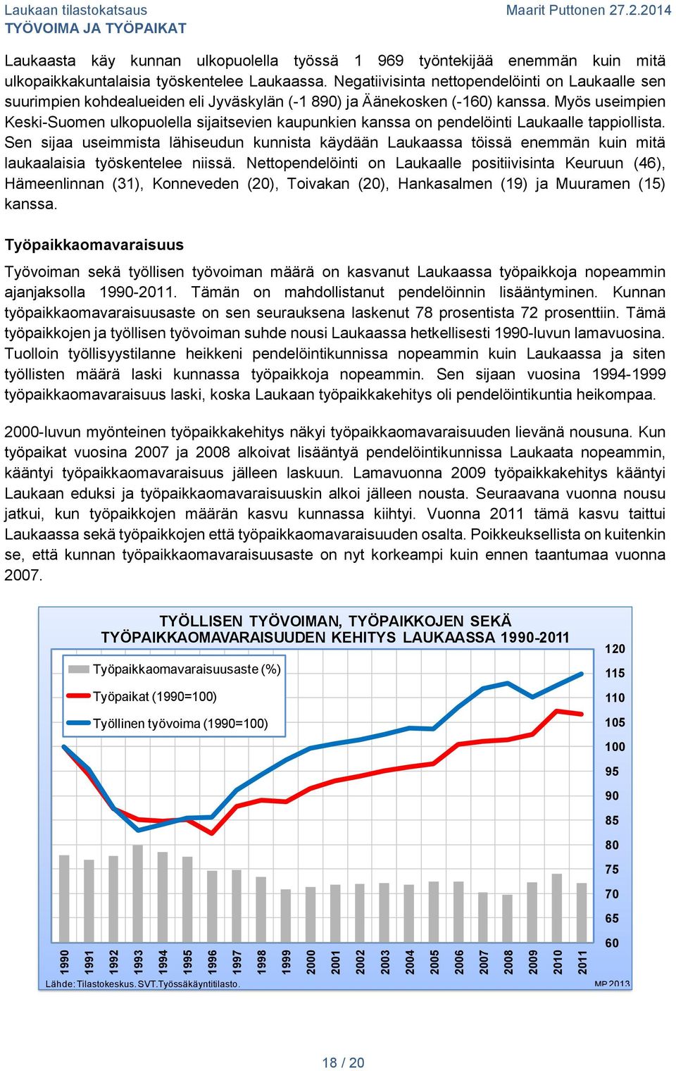 Myös useimpien Keski-Suomen ulkopuolella sijaitsevien kaupunkien kanssa on pendelöinti Laukaalle tappiollista.