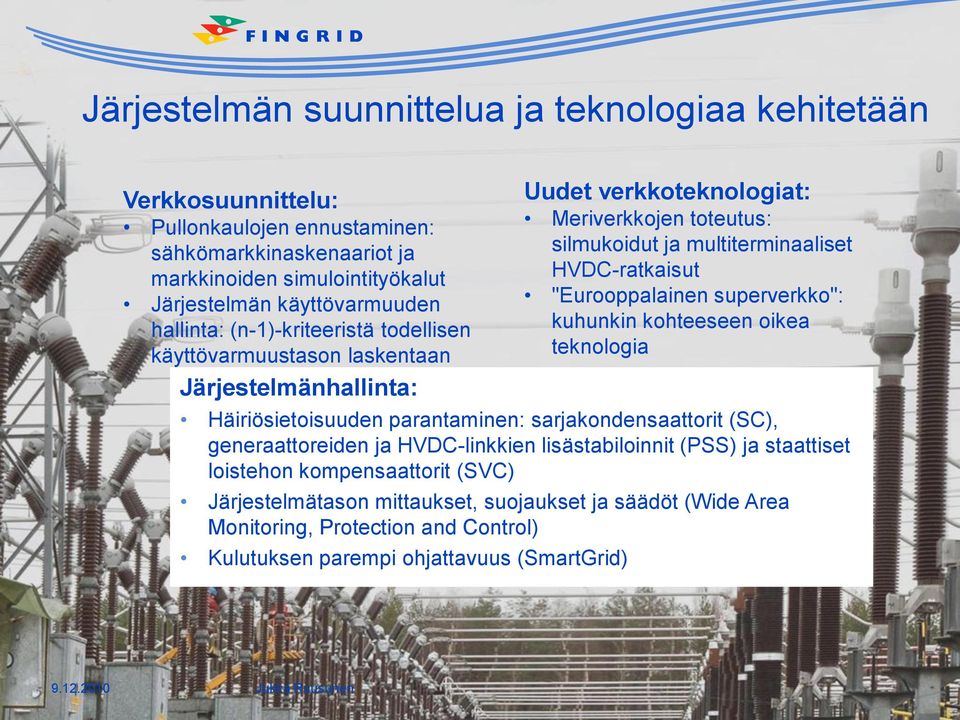 HVDC-linkkien lisästabiloinnit (PSS) ja staattiset loistehon kompensaattorit (SVC) Järjestelmätason mittaukset, suojaukset ja säädöt (Wide Area Monitoring, Protection and Control)