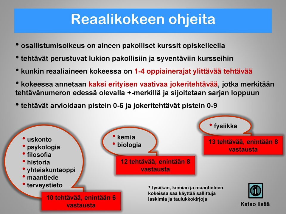 loppuun tehtävät arvioidaan pistein 0-6 ja jokeritehtävät pistein 0-9 uskonto psykologia filosofia historia yhteiskuntaoppi maantiede terveystieto 10 tehtävää, enintään 6 vastausta
