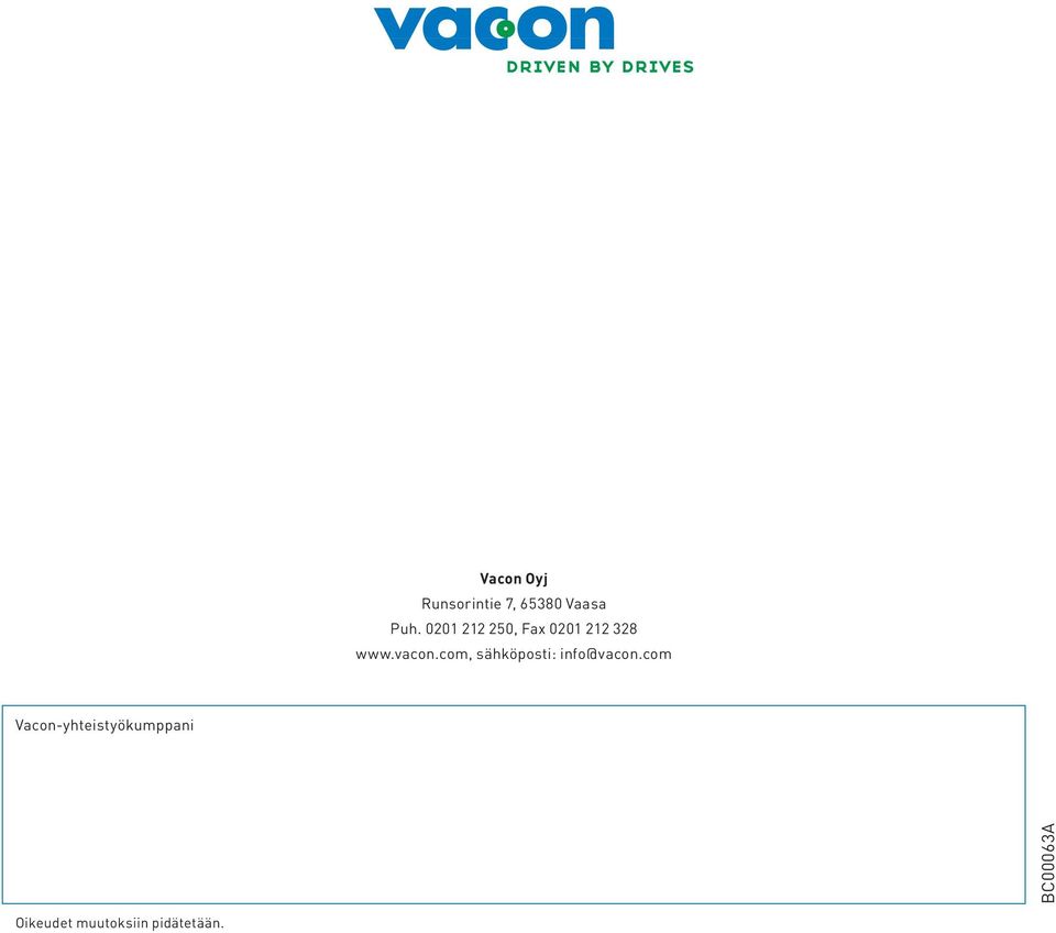 com, sähköposti: info@vacon.