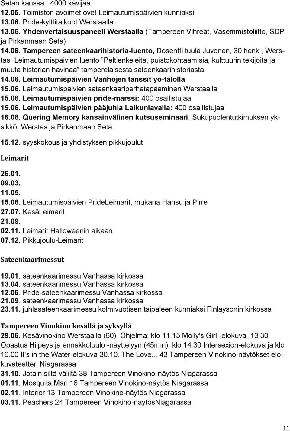 , Werstas: Leimautumispäivien luento Peltienkeleitä, puistokohtaamisia, kulttuurin tekijöitä ja muuta historian havinaa tamperelaisesta sateenkaarihistoriasta 14.06.