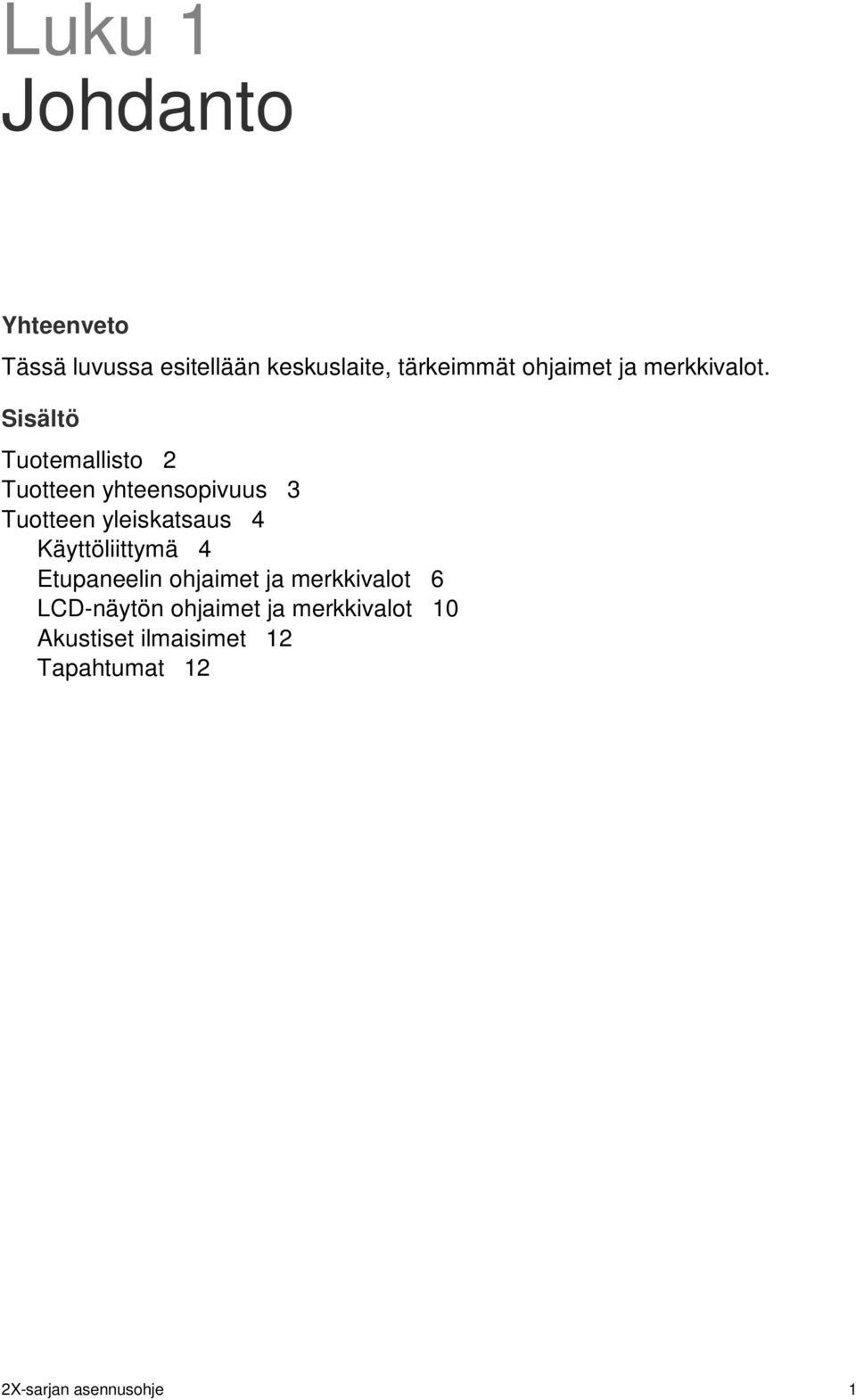 Sisältö Tuotemallisto 2 Tuotteen yhteensopivuus 3 Tuotteen yleiskatsaus 4