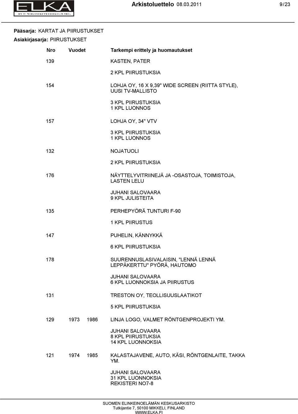 STYLE), UUSI TV-MALLISTO 3 KPL PIIRUSTUKSIA 1 KPL LUONNOS 157 LOHJA OY, 34" VTV 3 KPL PIIRUSTUKSIA 1 KPL LUONNOS 132 NOJATUOLI 2 KPL PIIRUSTUKSIA 176 NÄYTTELYVITRIINEJÄ JA -OSASTOJA, TOIMISTOJA,