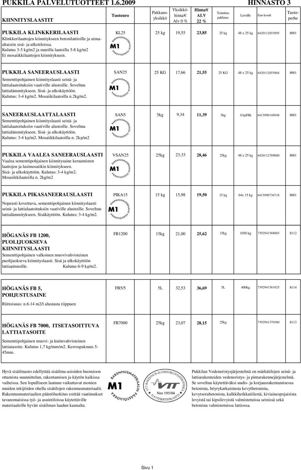 ulkotiloissa. Kulutus 3-5 kg/m2 ja suurilla laatoilla 5-8 kg/m2 Ei mosaiikkilaattojen kiinnitykseen.