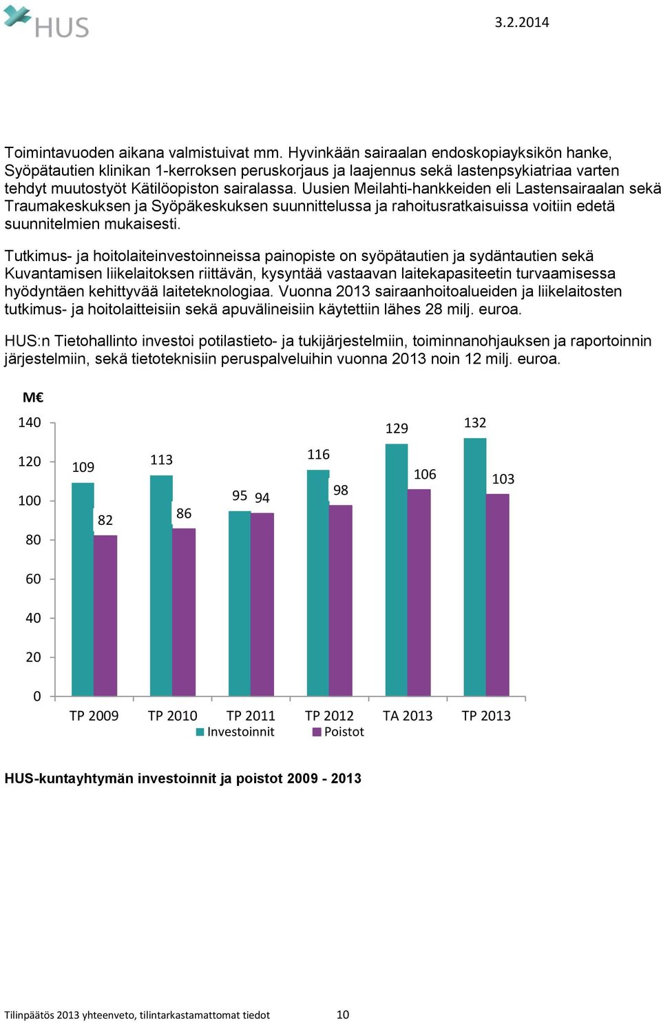 Uusien Meilahti-hankkeiden eli Lastensairaalan sekä Traumakeskuksen ja Syöpäkeskuksen suunnittelussa ja rahoitusratkaisuissa voitiin edetä suunnitelmien mukaisesti.