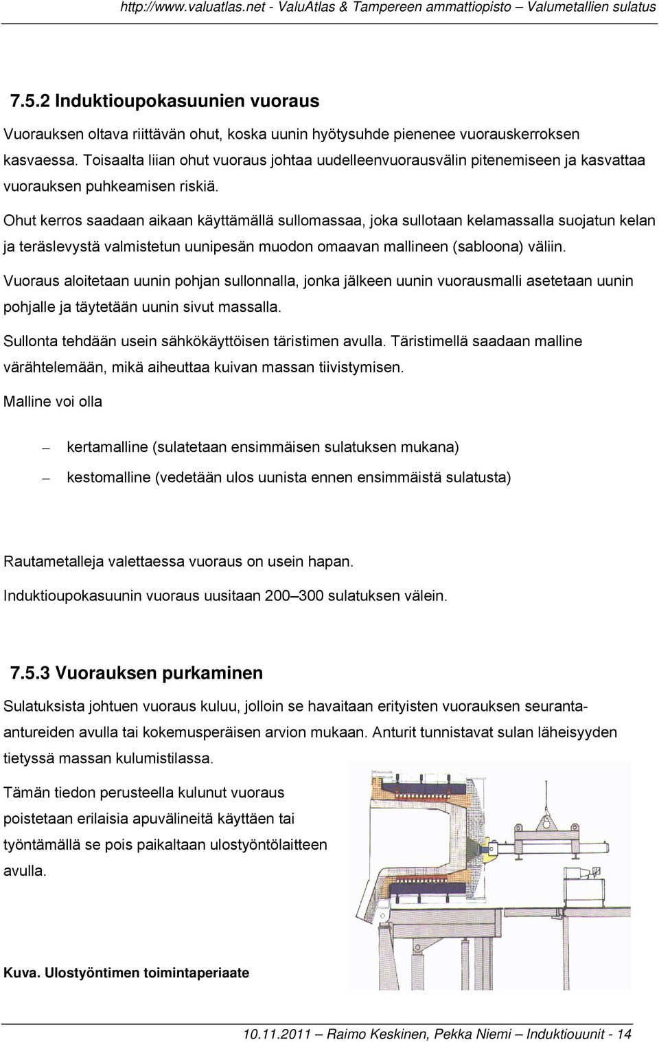 Ohut kerros saadaan aikaan käyttämällä sullomassaa, joka sullotaan kelamassalla suojatun kelan ja teräslevystä valmistetun uunipesän muodon omaavan mallineen (sabloona) väliin.