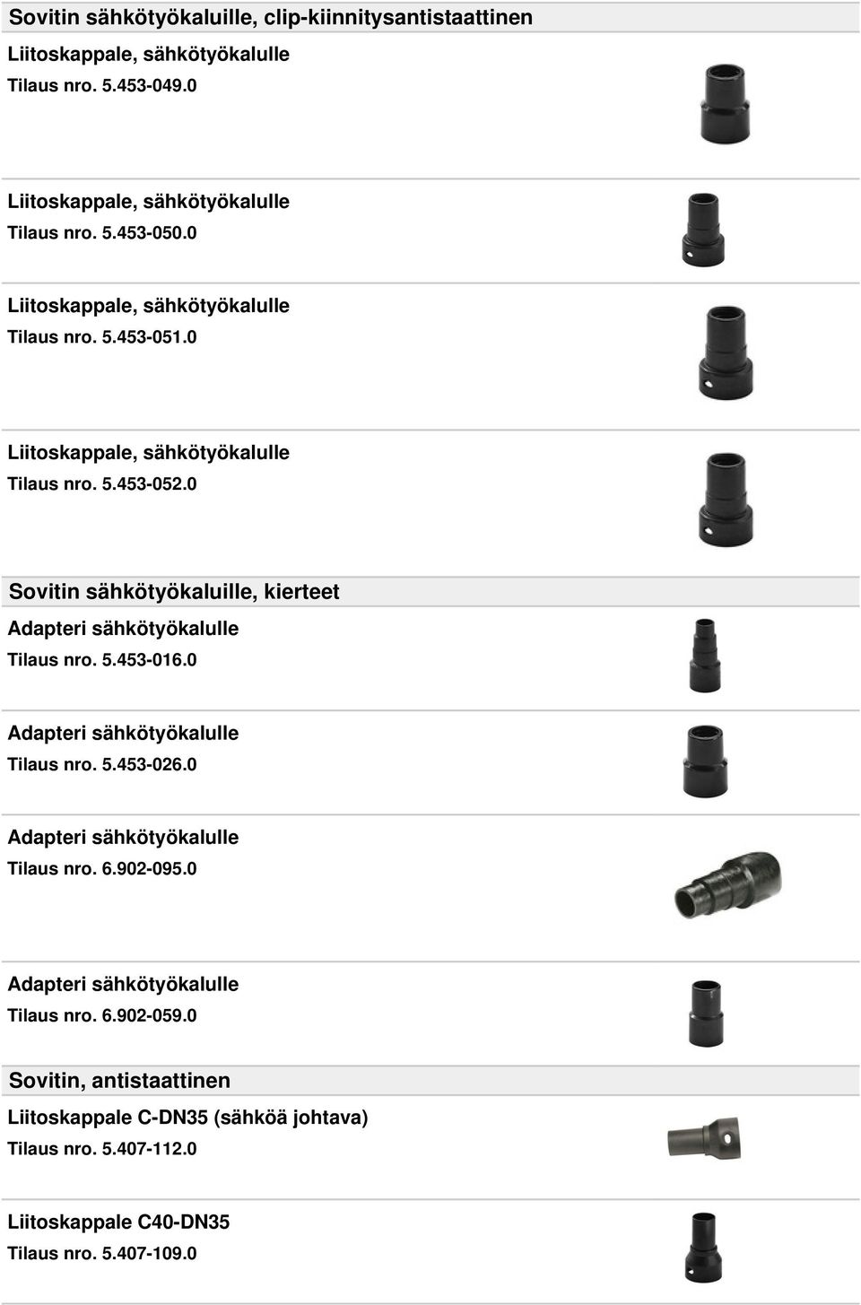 0 Sovitin sähkötyökaluille, kierteet Adapteri sähkötyökalulle Tilaus nro. 5.453-016.0 Adapteri sähkötyökalulle Tilaus nro. 5.453-026.
