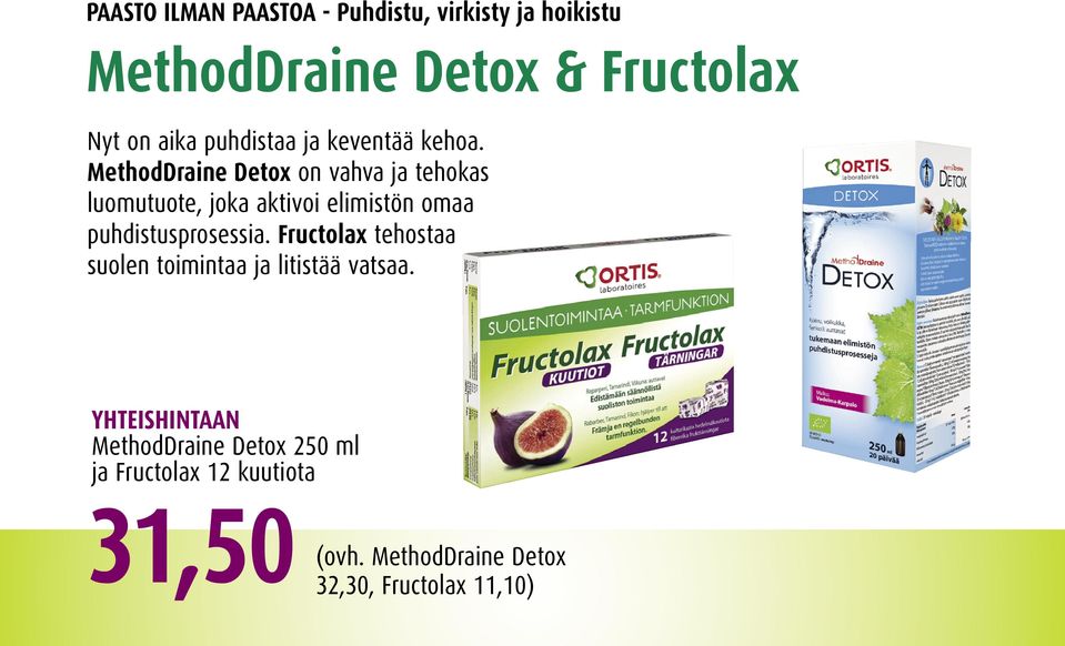 MethodDraine Detox on vahva ja tehokas luomutuote, joka aktivoi elimistön omaa puhdistusprosessia.