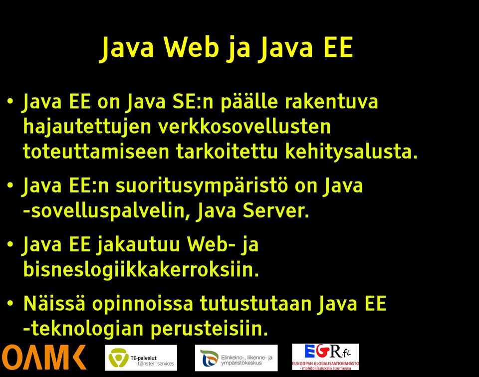 Java EE:n suoritusympäristö on Java -sovelluspalvelin, Java Server.