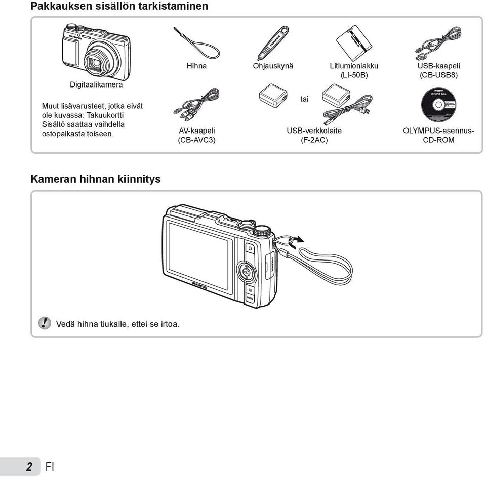 Hihna Ohjauskynä Litiumioniakku (LI-50B) AV-kaapeli (CB-AVC3) tai USB-verkkolaite (F-2AC)