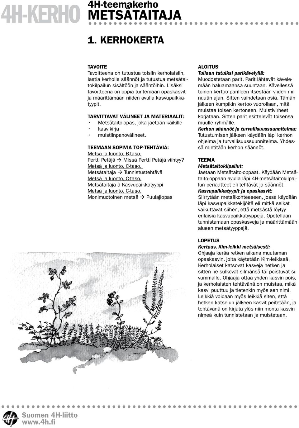 TARVITTAVAT VÄLINEET JA MATERIAALIT: Metsätaito-opas, joka jaetaan kaikille kasvikirja muistiinpanovälineet.