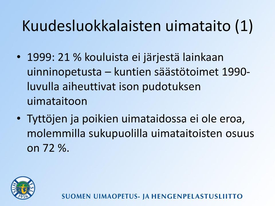 aiheuttivat ison pudotuksen uimataitoon Tyttöjen ja poikien