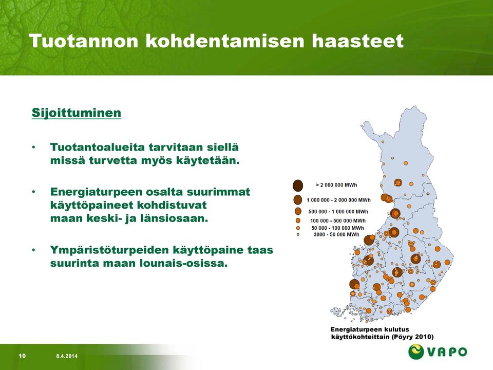 Energiaturpeen osalta suurimmat käyttöpaineet kohdistuvat maan keski- ja