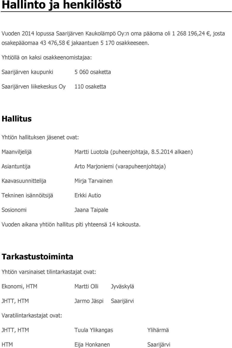 Kaavasuunnittelija Tekninen isännöitsijä Sosionomi Martti Luotola (puheenjohtaja, 8.5.