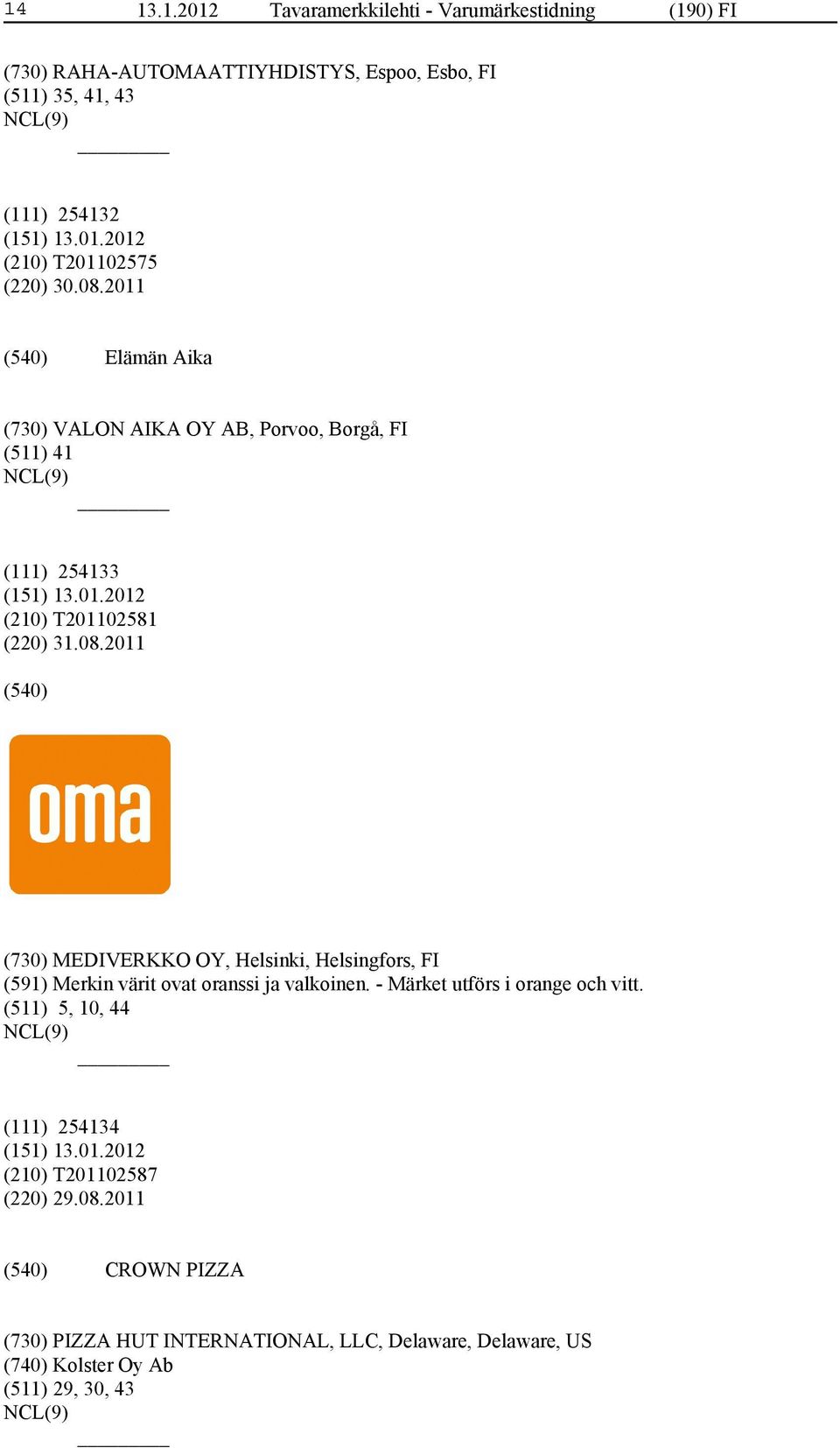 - Märket utförs i orange och vitt. (511) 5, 10, 44 (111) 254134 (210) T201102587 (220) 29.08.