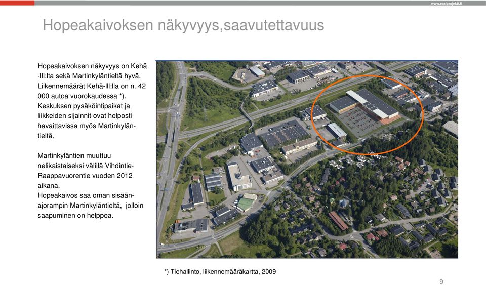 Keskuksen pysäköintipaikat ja liikkeiden sijainnit ovat helposti havaittavissa myös Martinkyläntieltä.