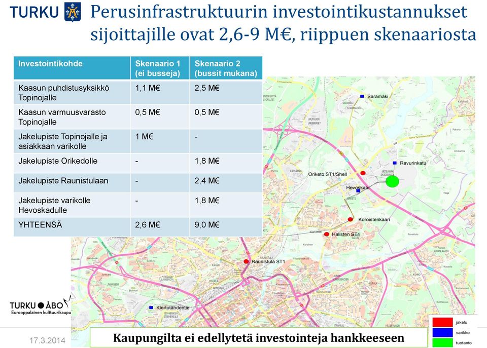M 1 M - Jakelupiste Orikedolle - 1,8 M Jakelupiste Raunistulaan - 2,4 M Jakelupiste varikolle Hevoskadulle - 1,8 M YHTEENSÄ 2,6 M 9,0 M