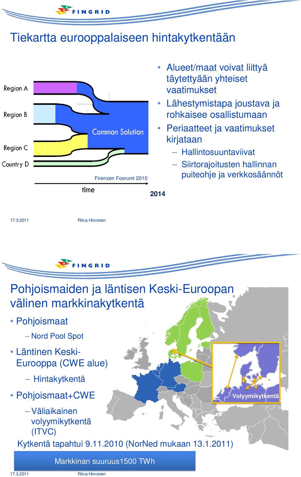 verkkosäännöt 2014 Pohjoismaiden ja läntisen Keski-Euroopan välinen markkinakytkentä Pohjoismaat Nord Pool Spot Läntinen Keski- Eurooppa (CWE