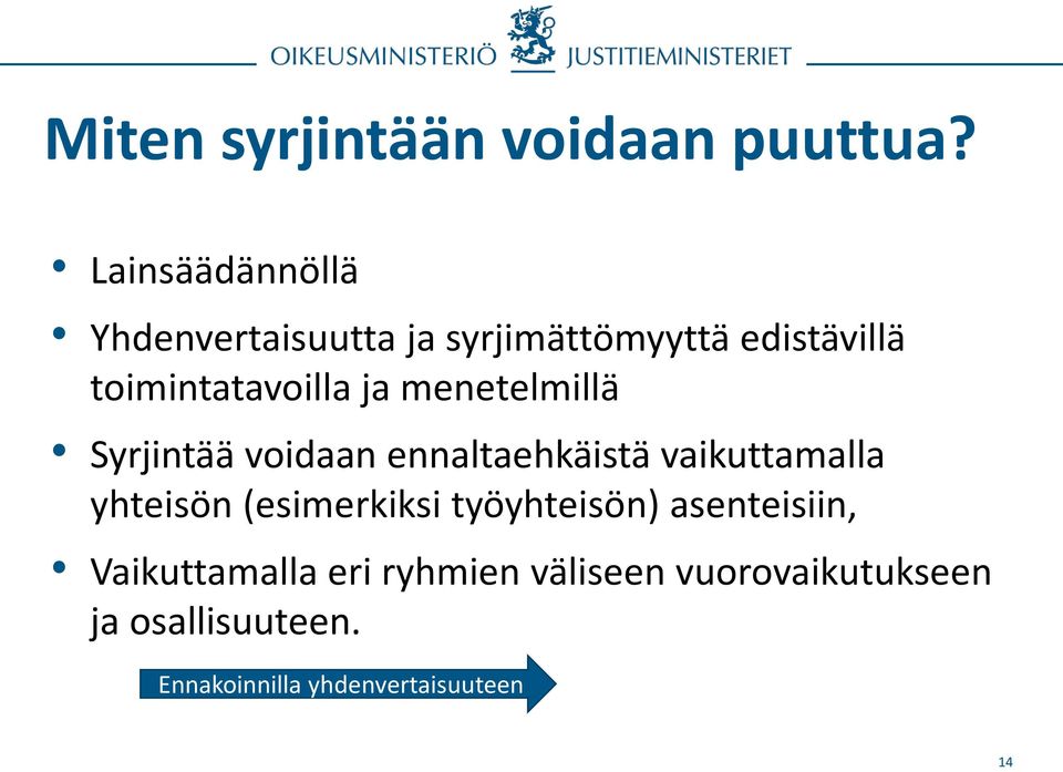 ja menetelmillä Syrjintää voidaan ennaltaehkäistä vaikuttamalla yhteisön