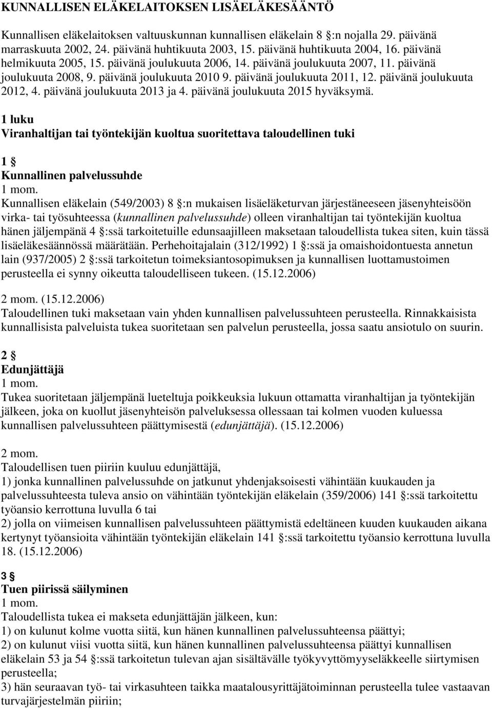 päivänä joulukuuta 2012, 4. päivänä joulukuuta 2013 ja 4. päivänä joulukuuta 2015 hyväksymä.