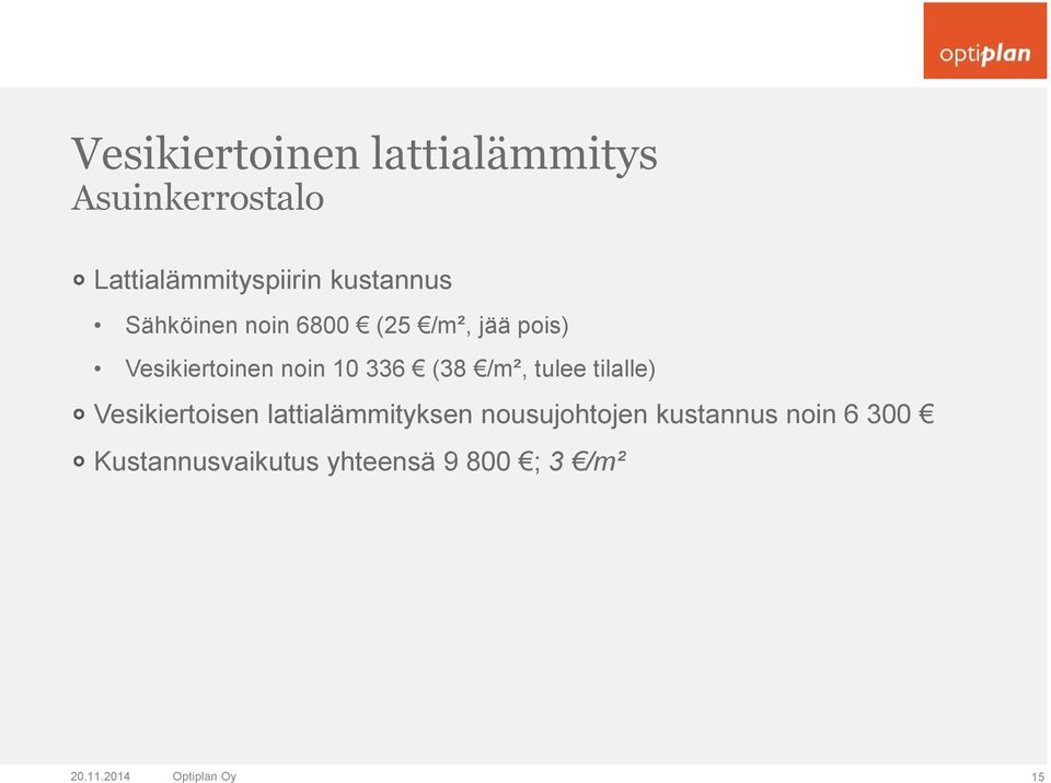 (38 /m², tulee tilalle) Vesikiertoisen lattialämmityksen nousujohtojen