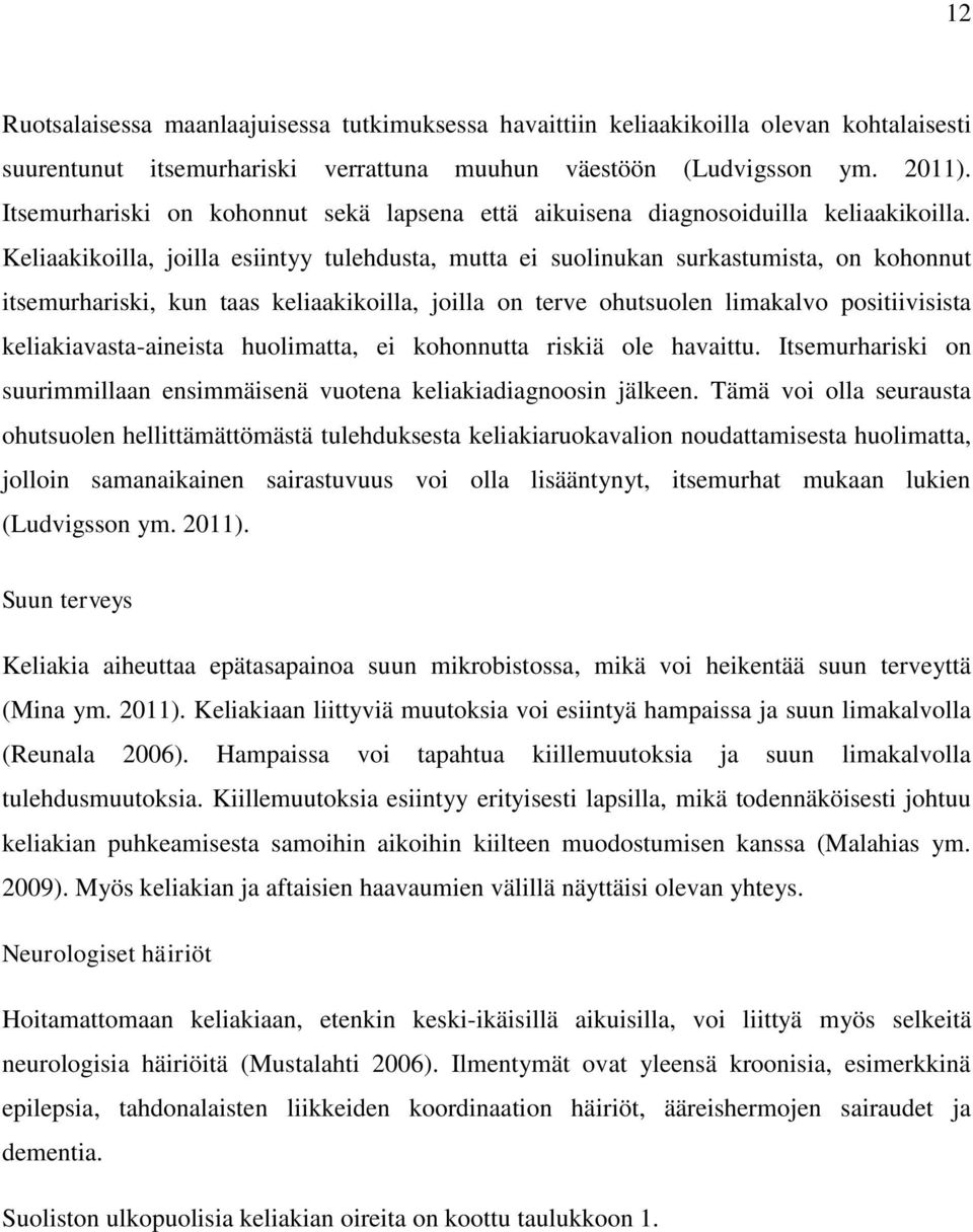 Keliaakikoilla, joilla esiintyy tulehdusta, mutta ei suolinukan surkastumista, on kohonnut itsemurhariski, kun taas keliaakikoilla, joilla on terve ohutsuolen limakalvo positiivisista