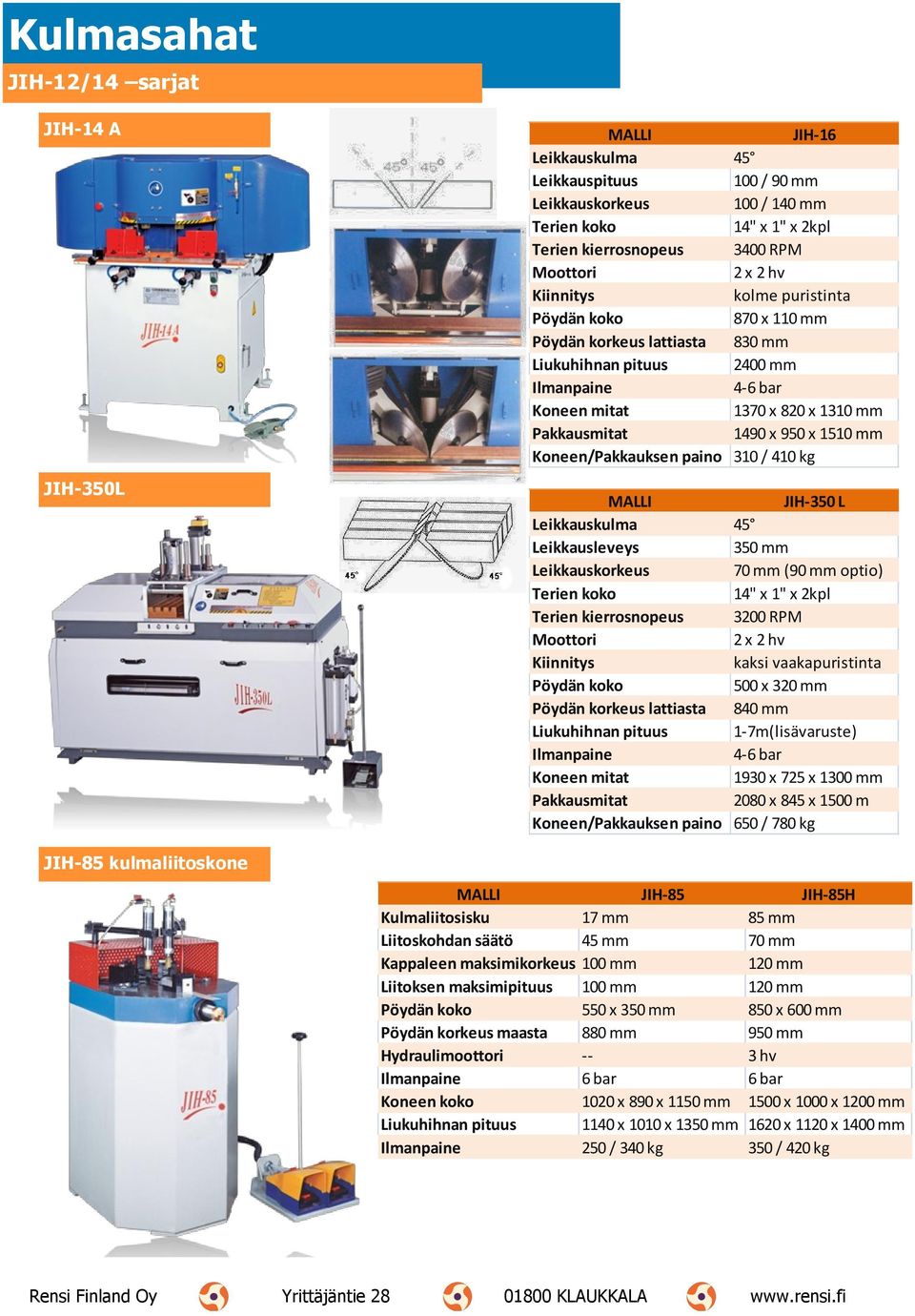 kg JIH-350L MALLI JIH-350 L Leikkauskulma 45 Leikkausleveys 350 mm Leikkauskorkeus 70 mm (90 mm optio) Terien koko 14" x 1" x 2kpl Terien kierrosnopeus 3200 RPM Moottori 2 x 2 hv Kiinnitys kaksi